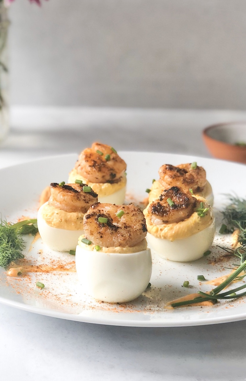 plated cajun shrimp deviled eggs