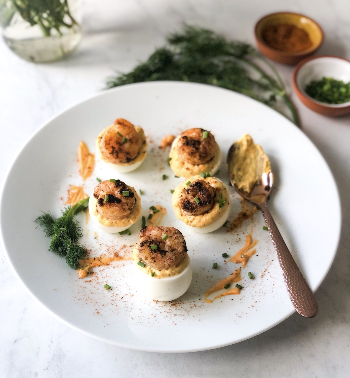 plated Cajun shrimp deviled eggs