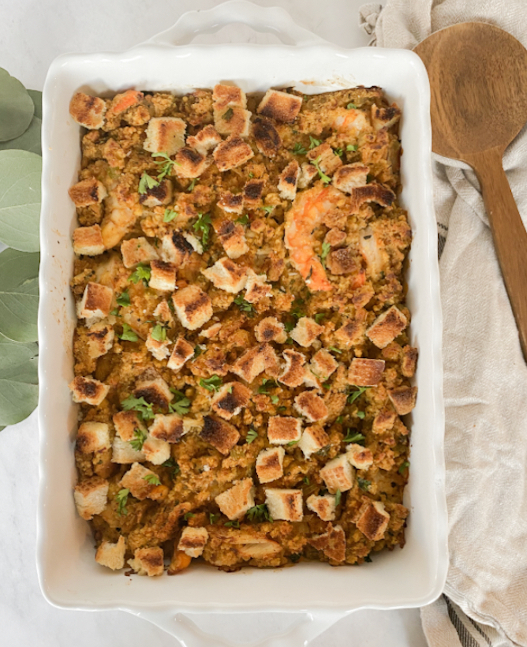 Seafood Cornbread Dressing baked Seafood Cornbread Dressing