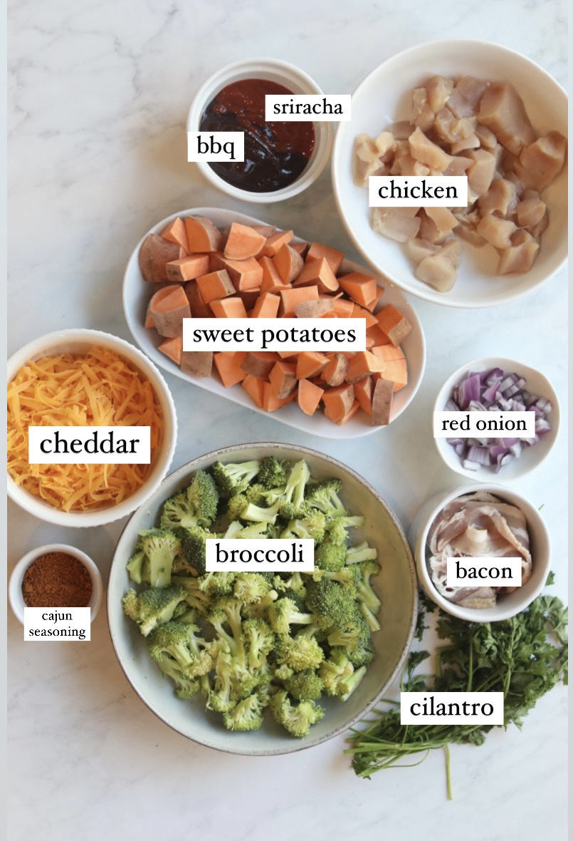sweet potato chicken skillet overhead view of ingredients