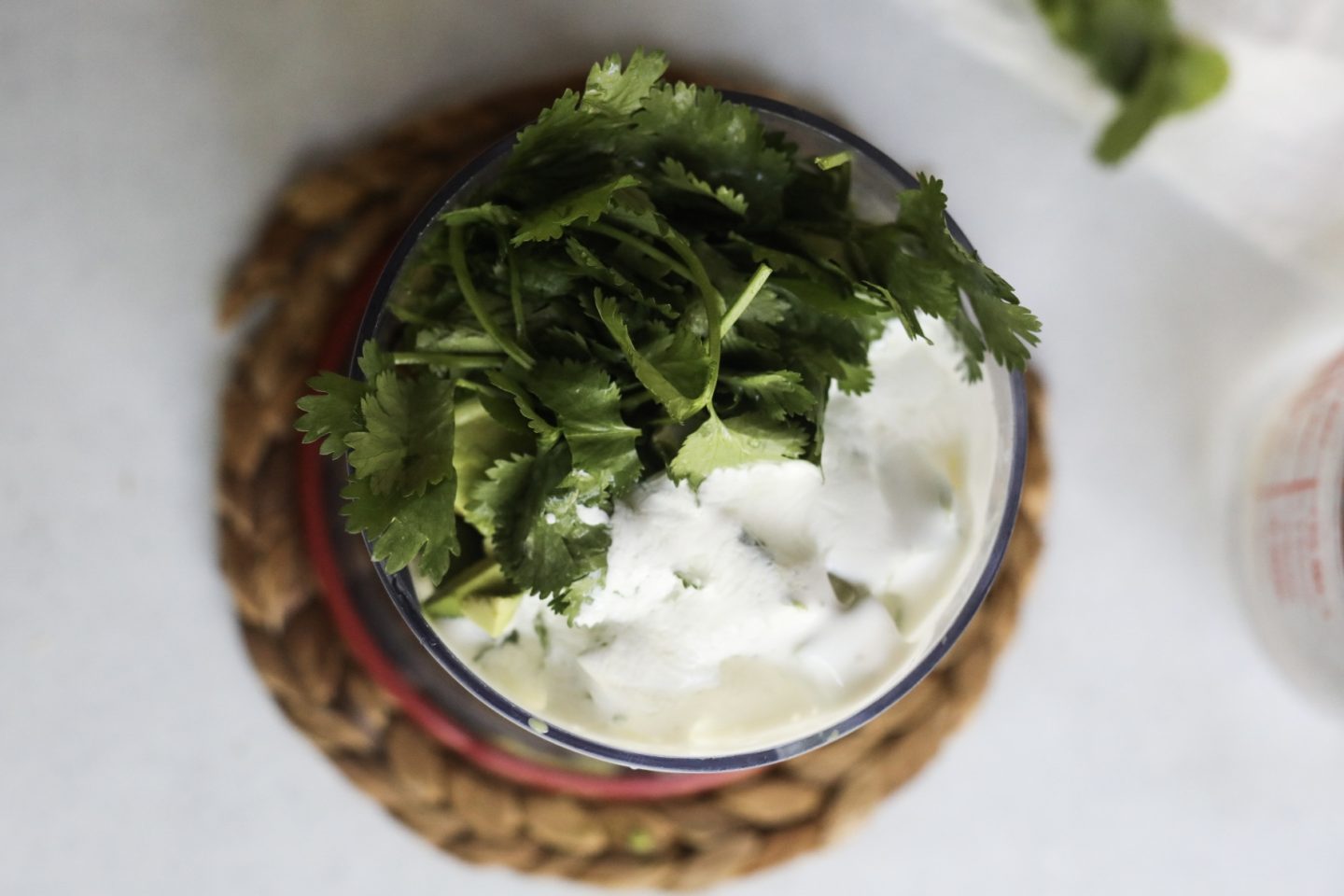 Poblano Cream Sauce (Culichi Salsa) ingredients in blender.