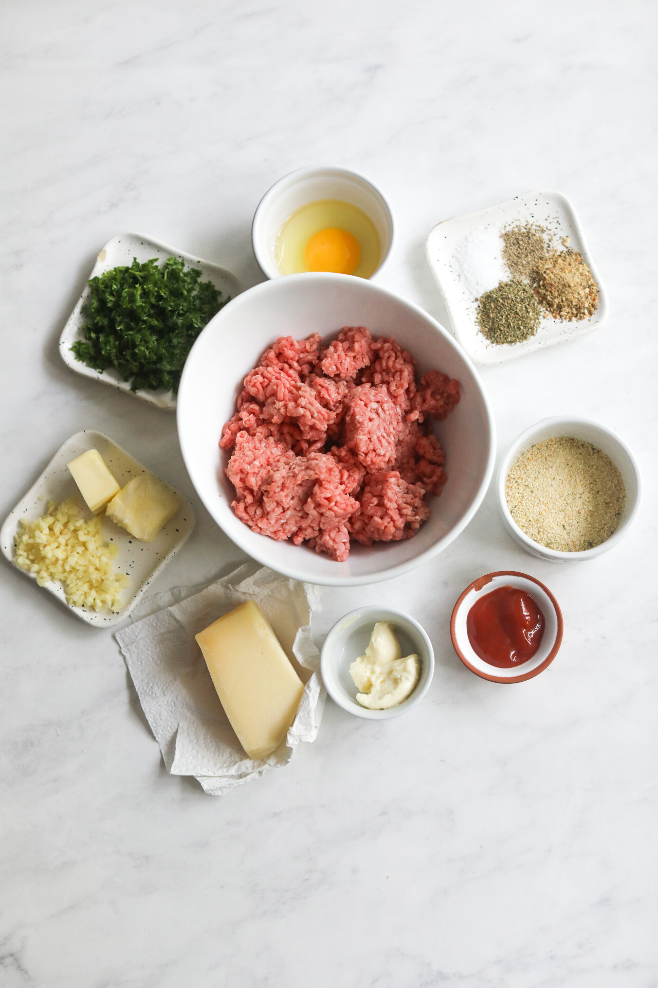 overhead ingredients for homemade meatballs