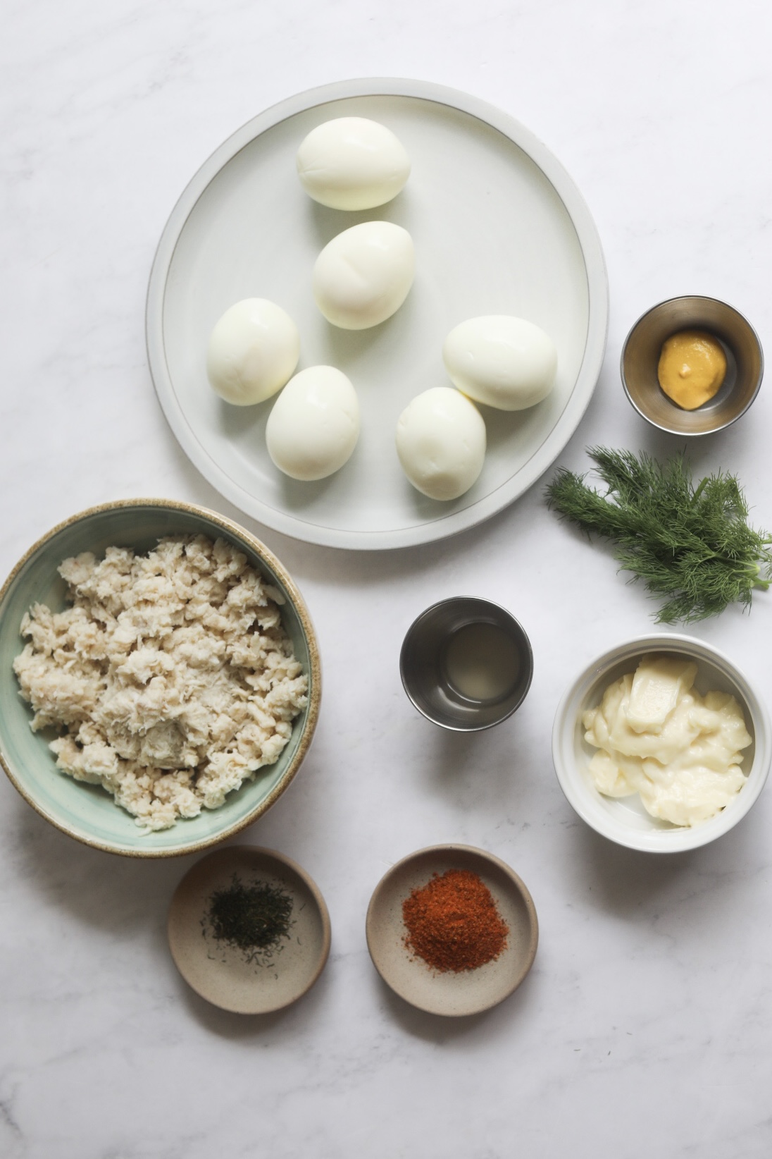 All the ingredients needed for crab deviled eggs