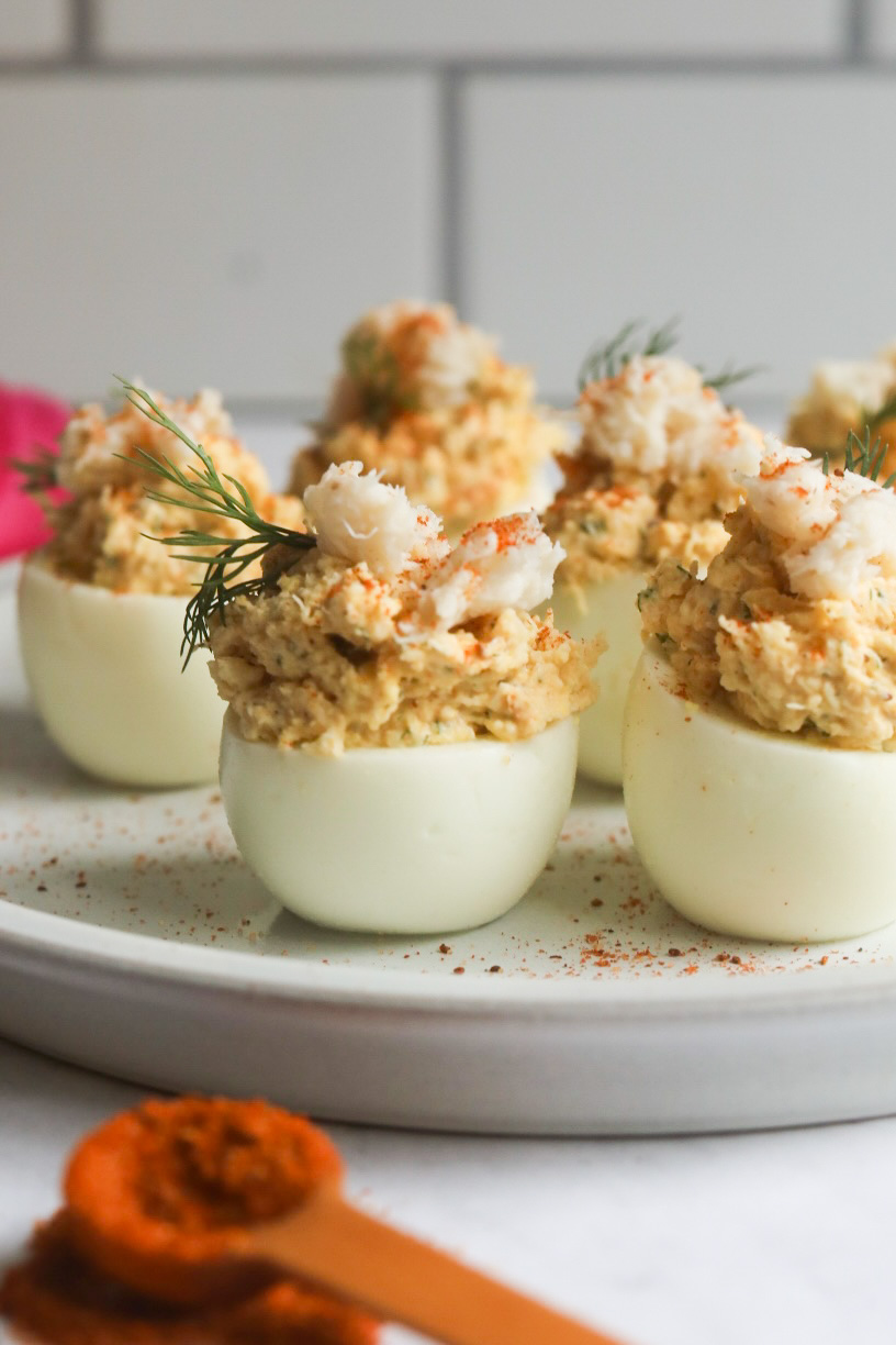 Crab Deviled Eggs Seasoned to Taste