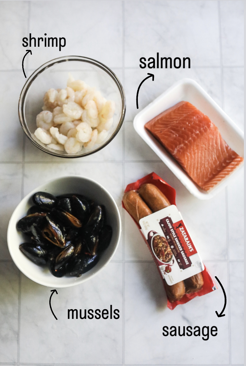 seafood and sausage ingredients 