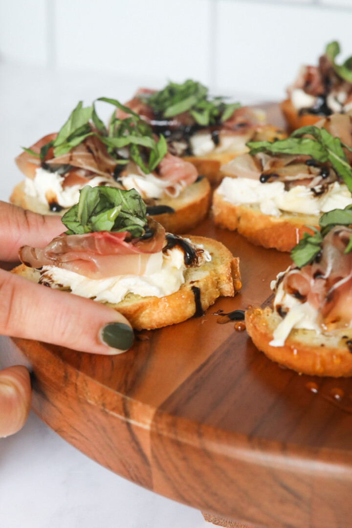 Prosciutto Crostini with Balsamic Glaze Seasoned to Taste