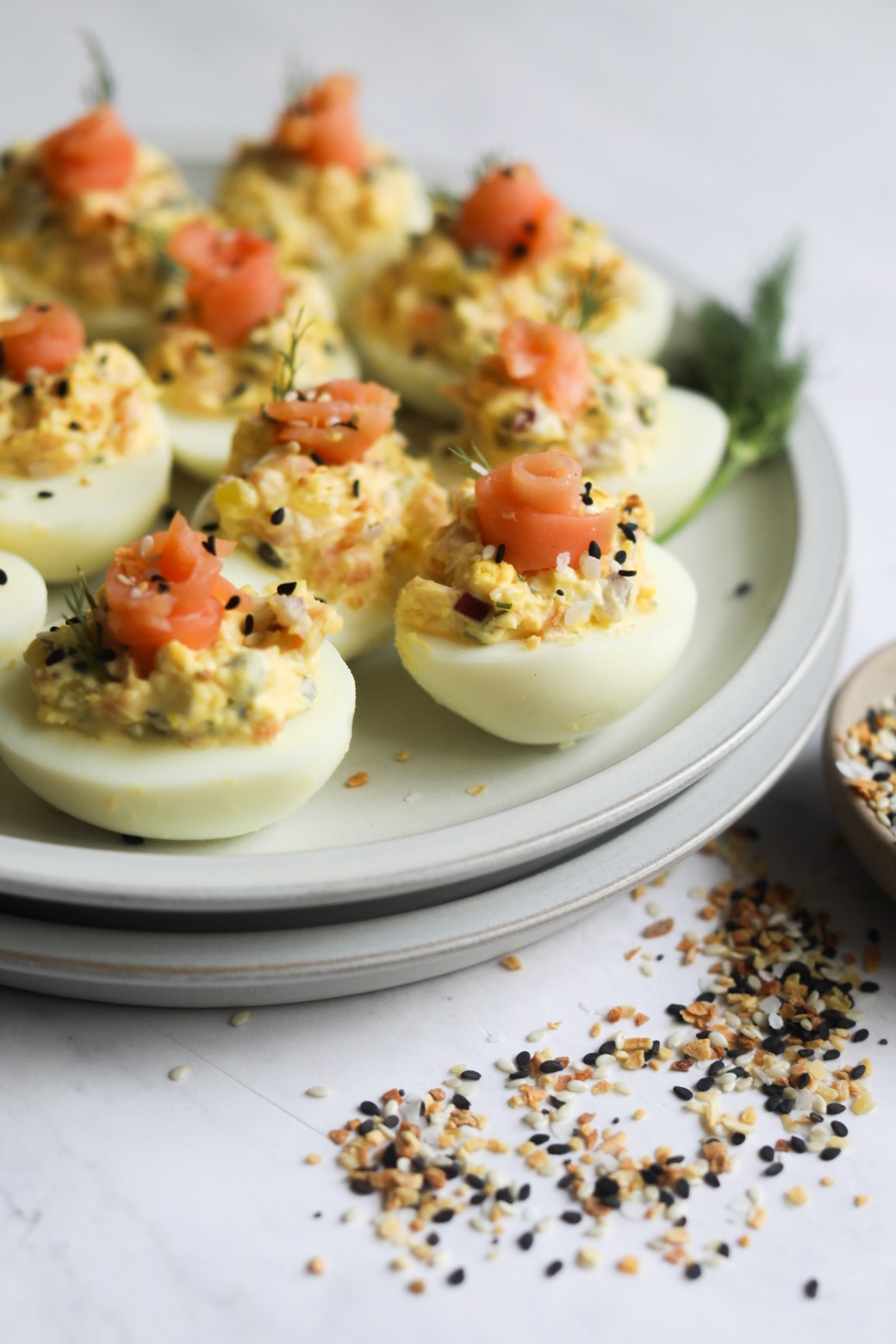 platter of smoked salmon deviled eggs