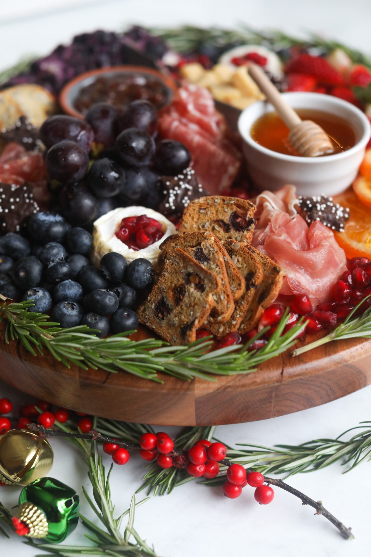 close up view of wreath charcuterie board