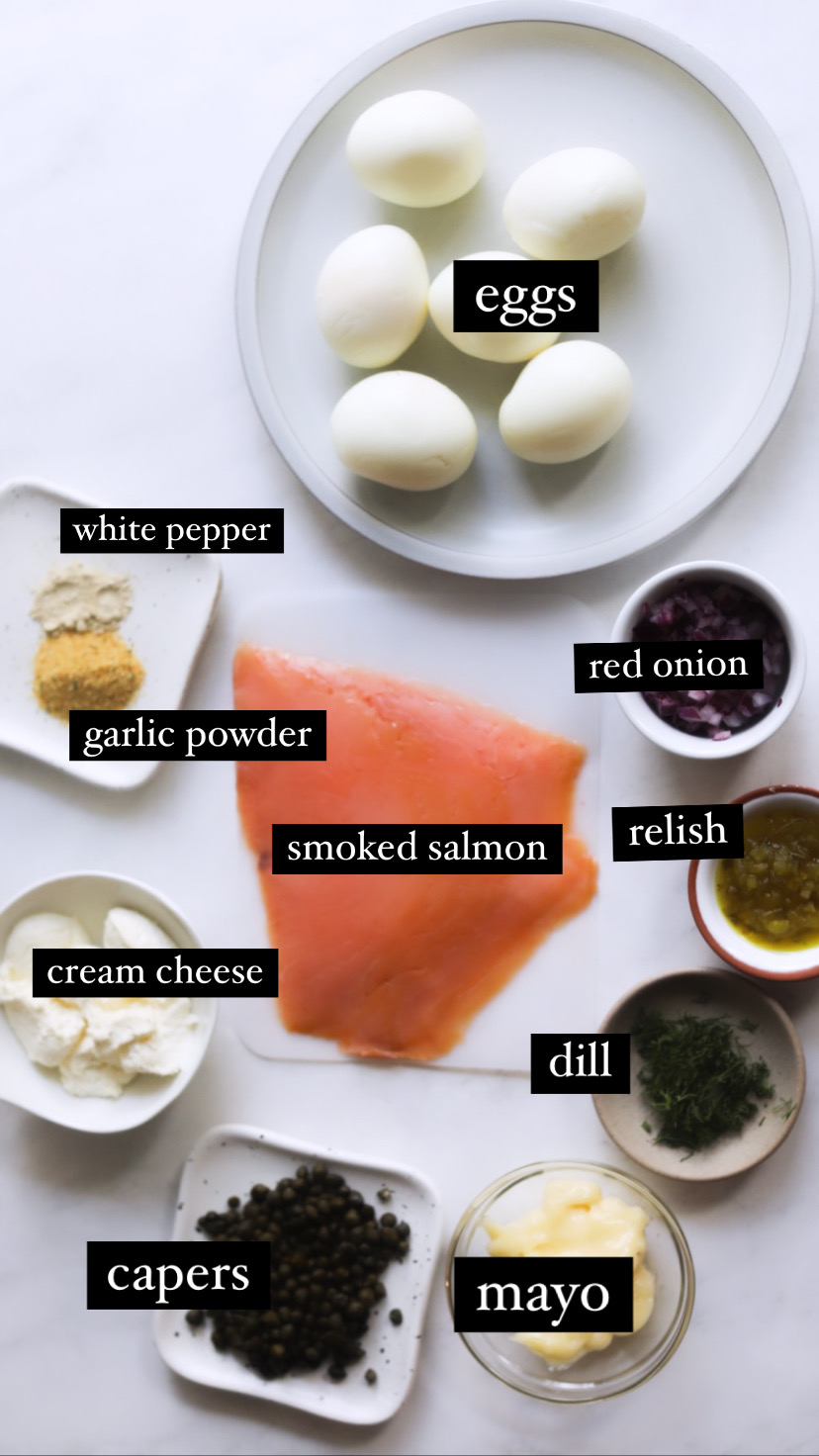 ingredients for smoked salmon deviled eggs