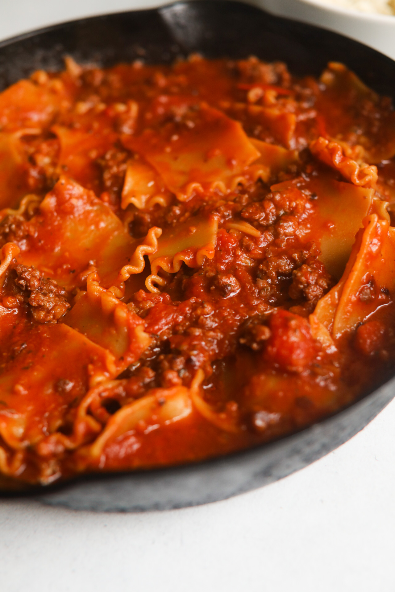 lasagna in a pot Image of process shot with unbaked lasagna with pasta, noodles and sauce.