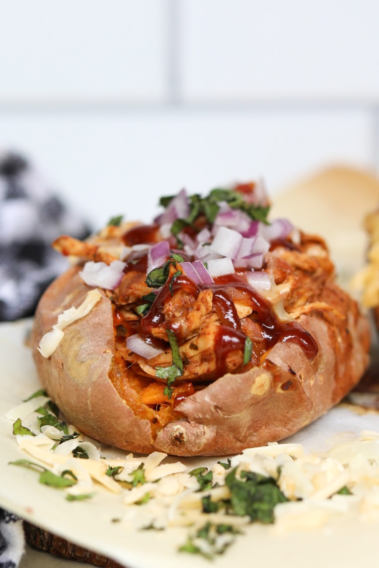 close up view of stuffed sweet potatoes