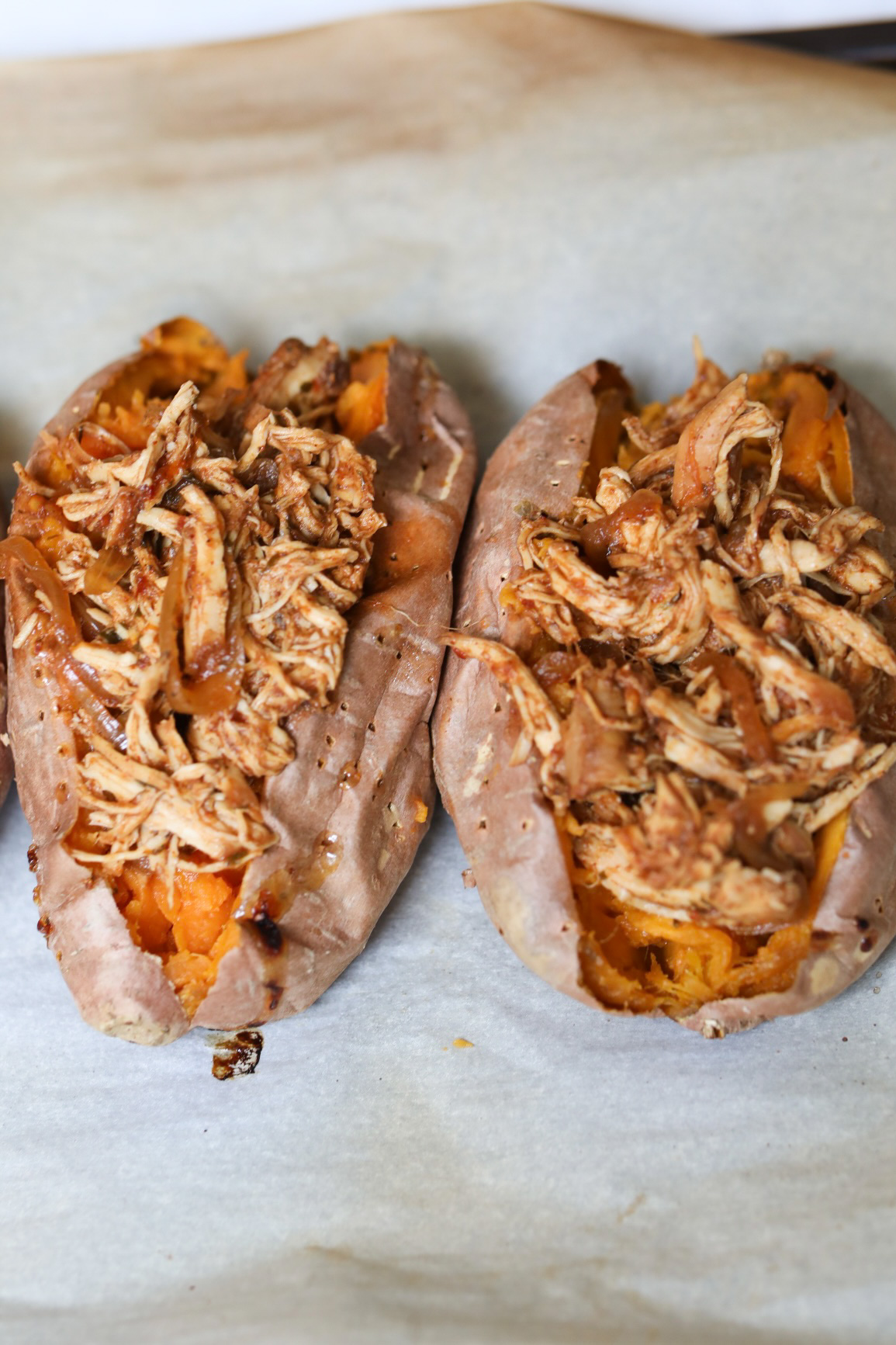 stuffed sweet potatoes filled with bbq chicken