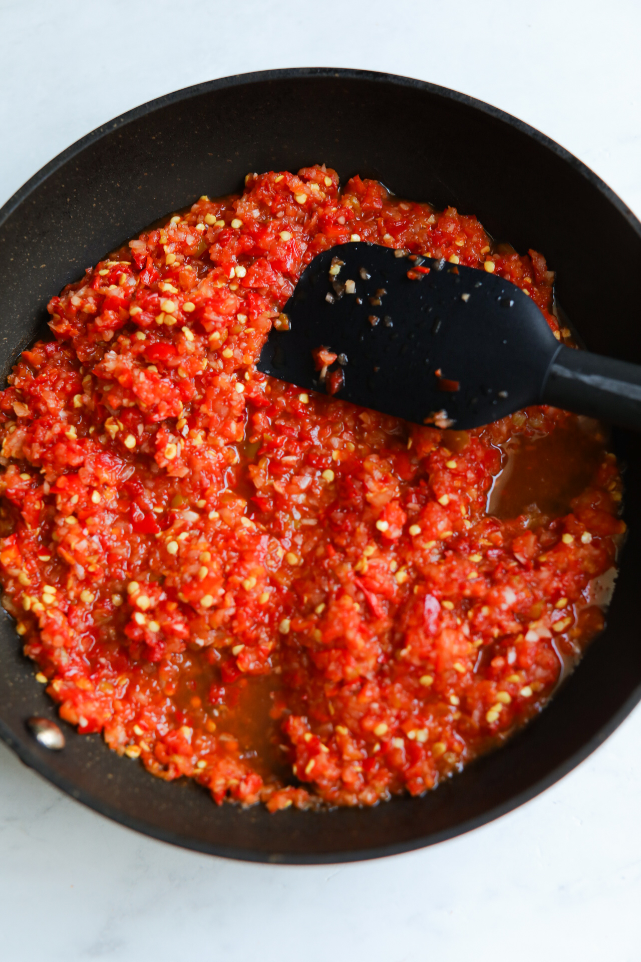 pickled cherry pepper relish cherry pepper relish in skillet