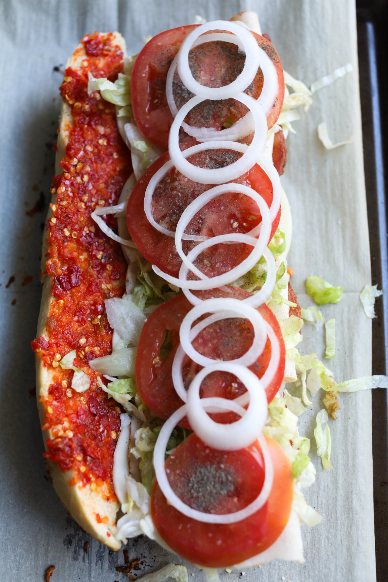 best Turkey sub assembled turkey sub with a layer of onions added