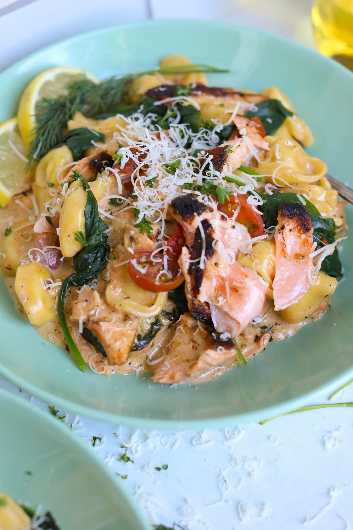 plated salmon pasta