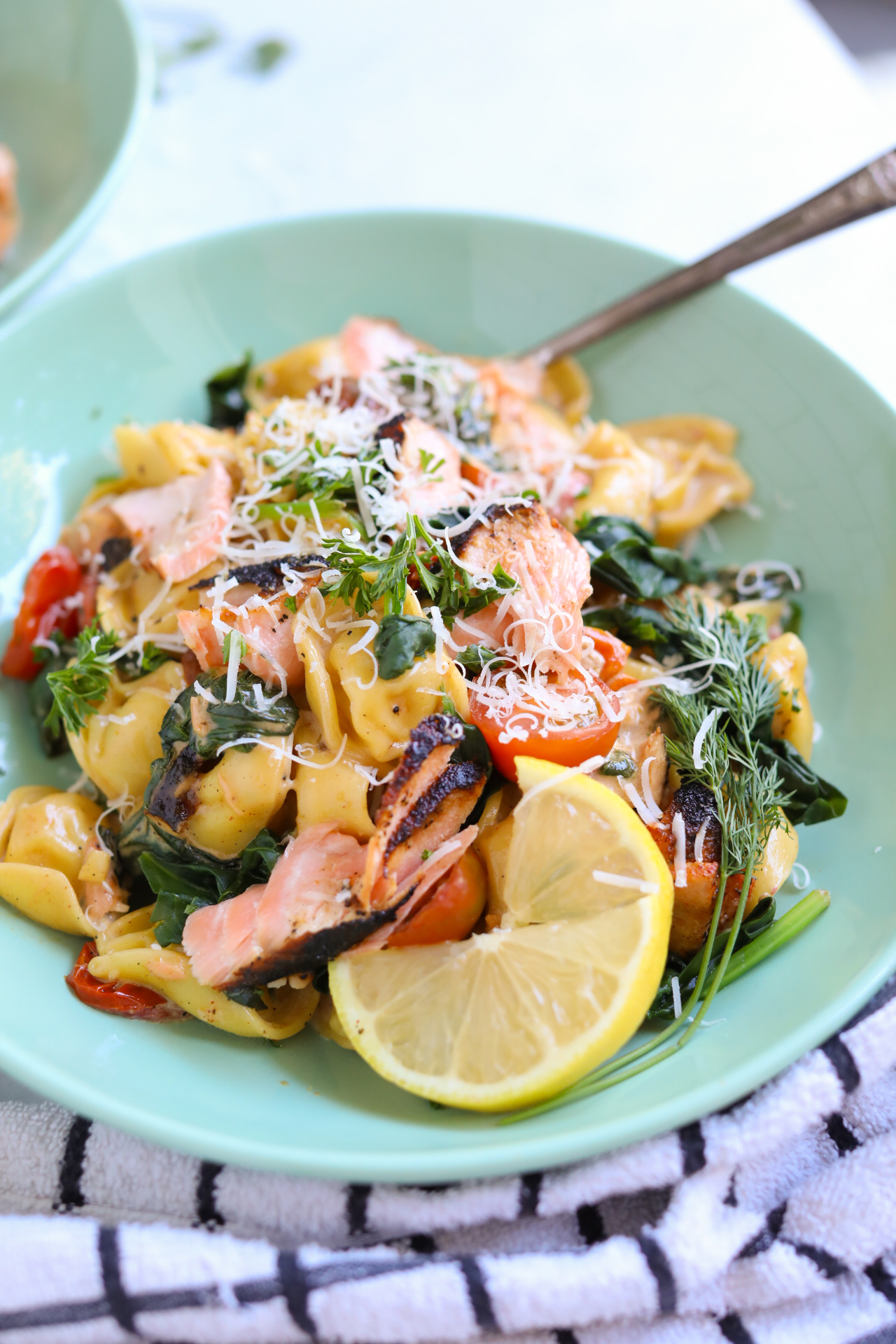 plated salmon pasta