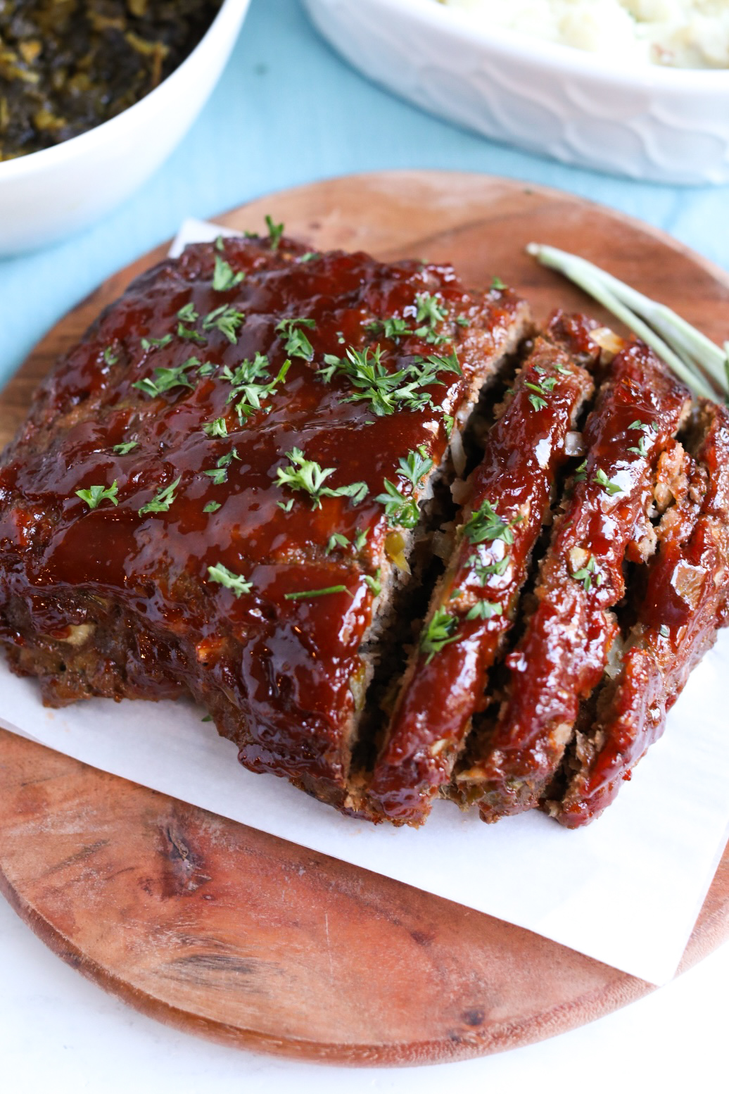 Sliced meatloaf to show width of slices.