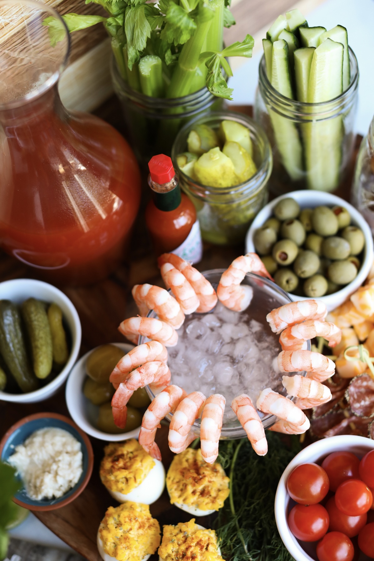 overhead view of bloody mary bar