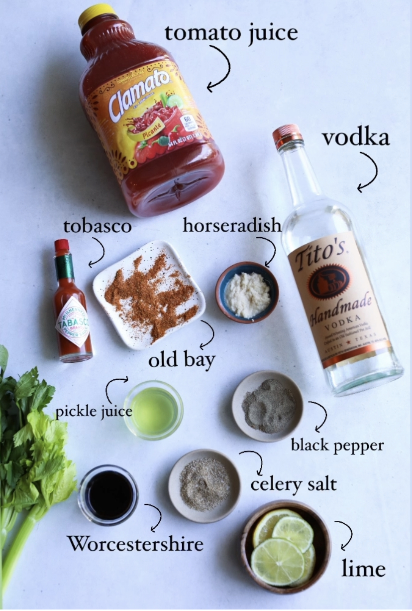 ingredients for bloody mary cocktail