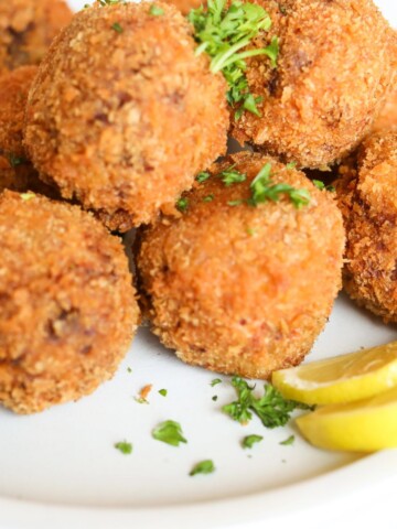 Featured image for crab and crawfish balls with remoulade sauce.