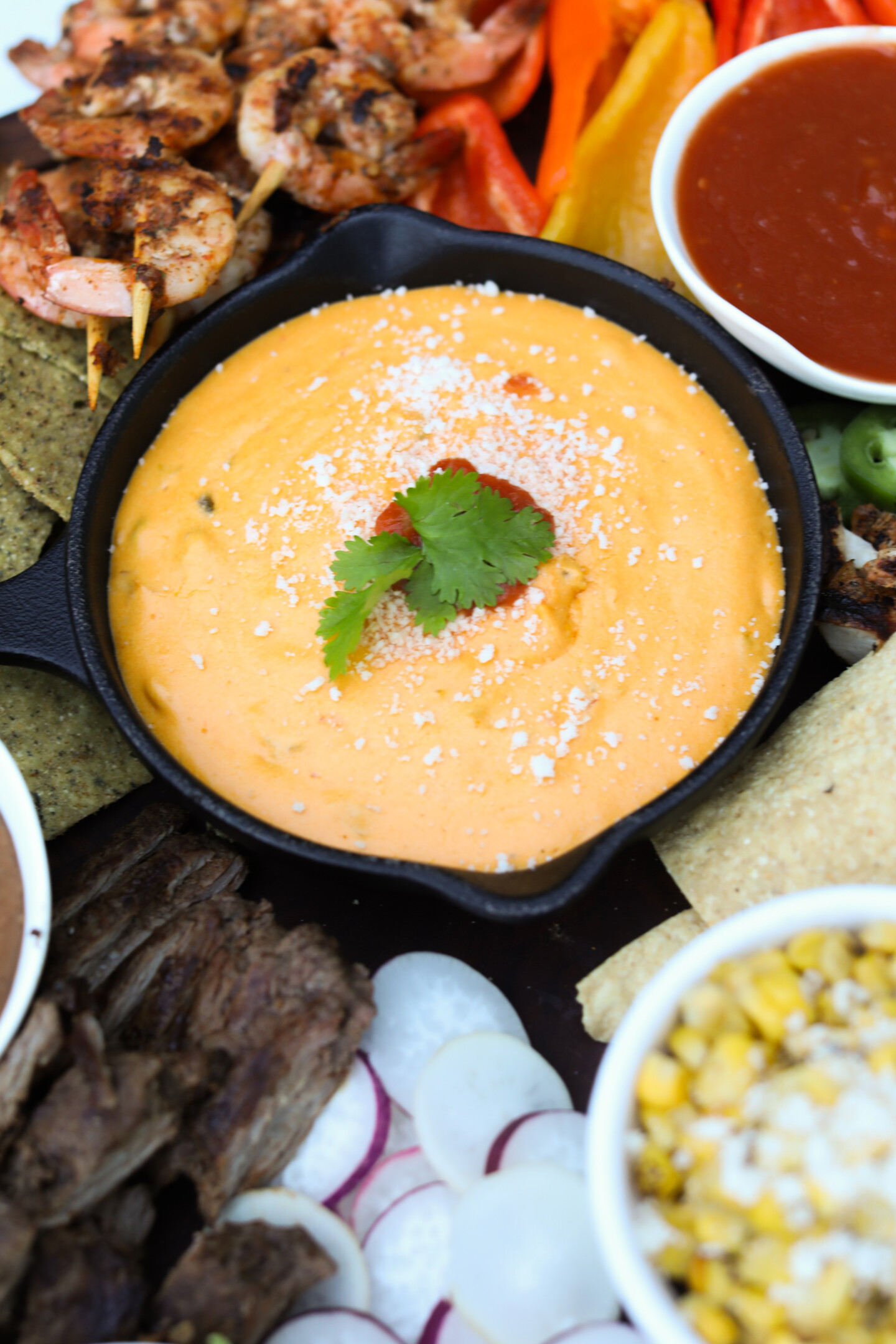 easy mexican charcuterie board Nacho Board final recipe with all ingredients.